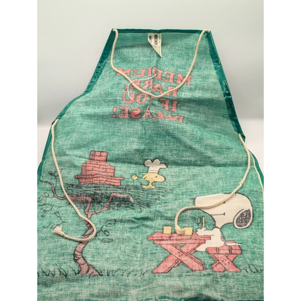 VTG 1965 Snoopy Peanuts Apron Woodstock Medium‎ Rare If You Please PVC Green - Picture 6 of 7